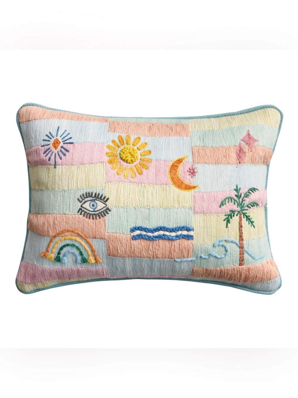 World Market Celestial Beach Icon Embroidered Indoor Outdoor Lumbar Pillow Cover
